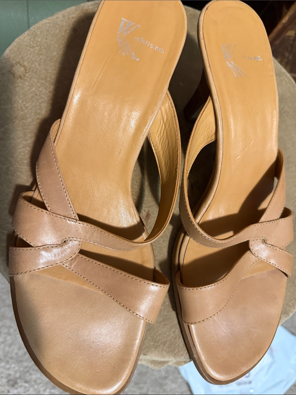 White Mountain Tan Leather Slip-On Mules